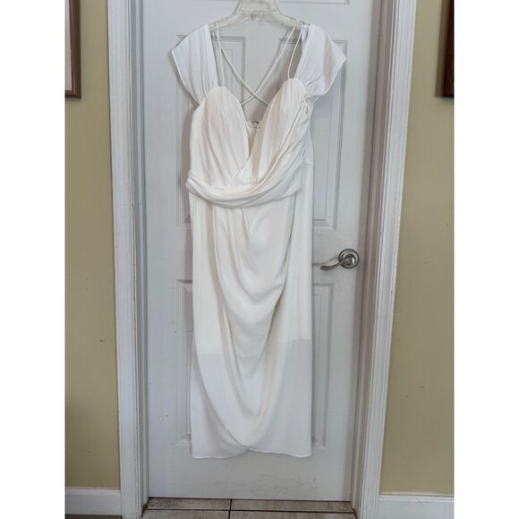 City Chic White Draped Dress Cross Back Straps Sweetheart Neckline Sheer Bridal - Picture 4 of 16